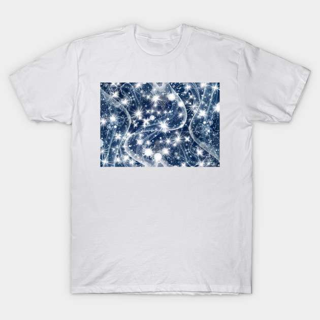 Sparkly seasonal lights with white stars and snowflakes T-Shirt by Montanescu